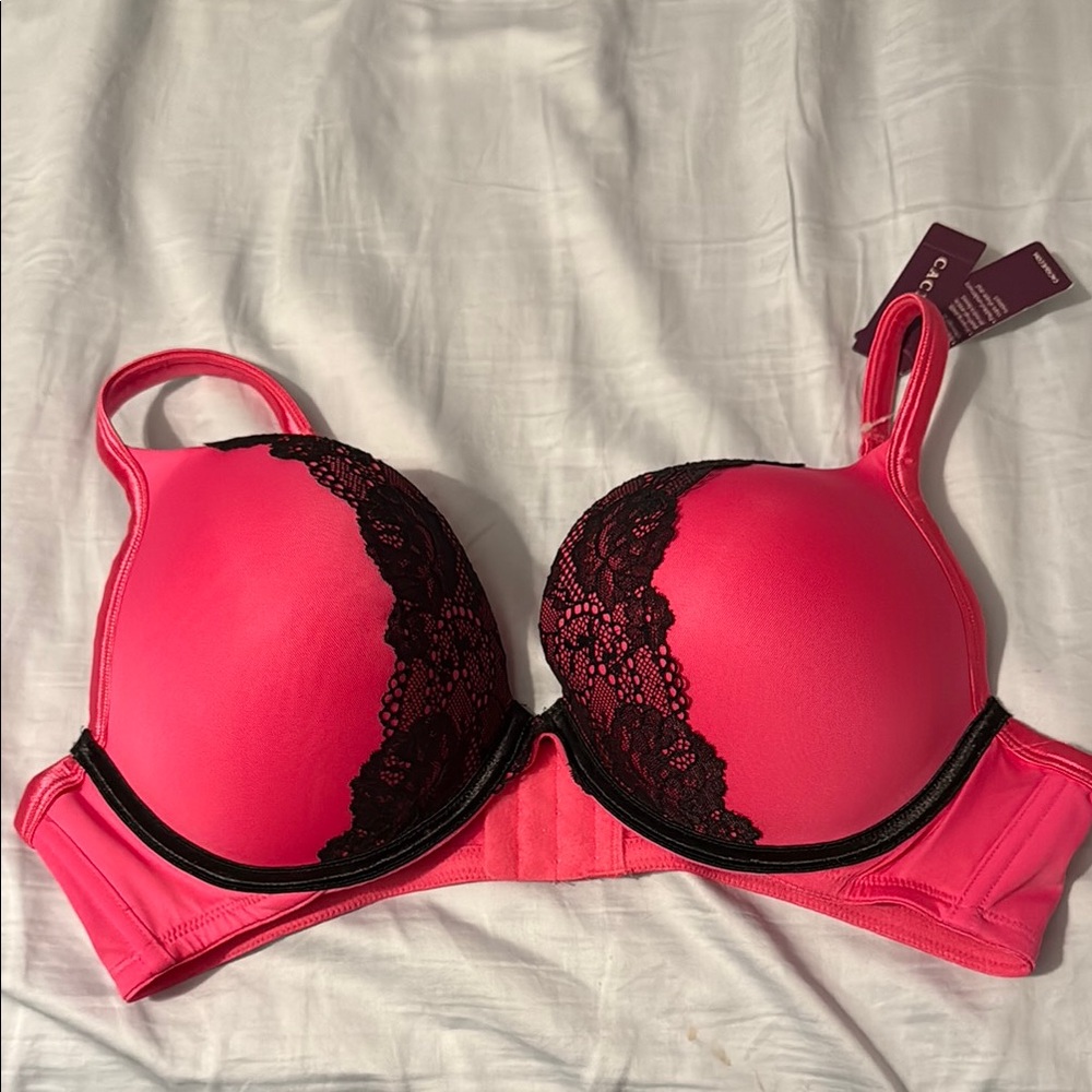 Cacique Pink and Black Lace Underwire Bra